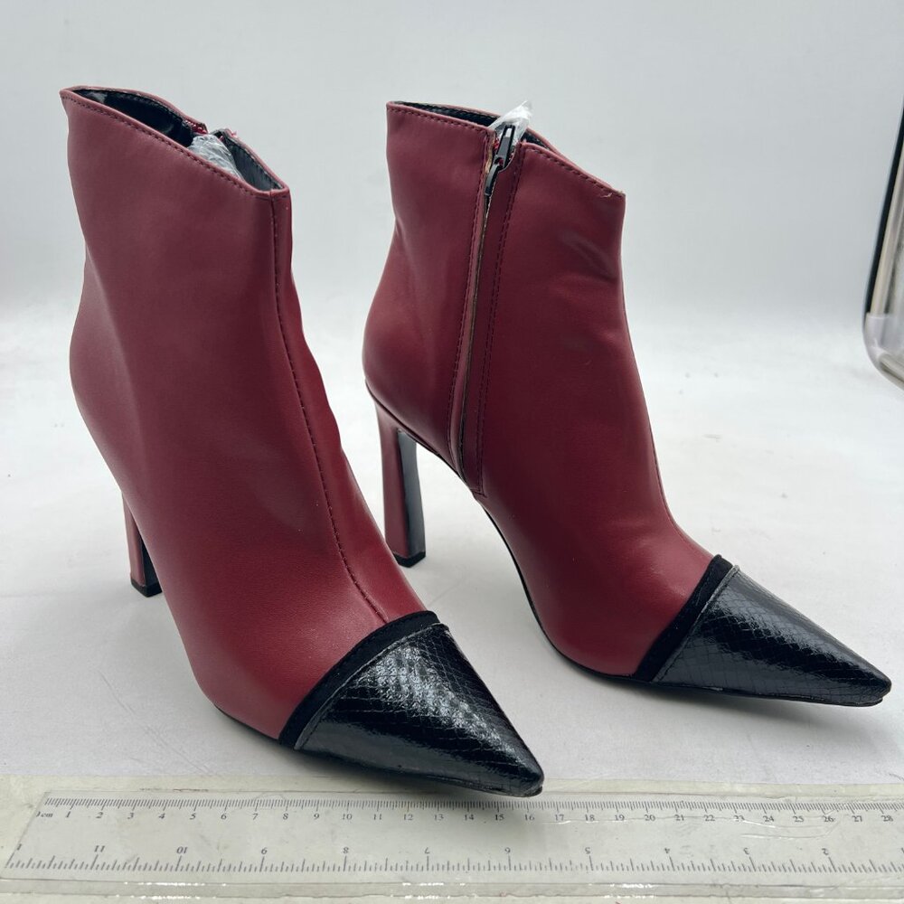 Wine Basic Closed Toe Ankle Boots Block High Heel… - image 3